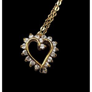 18kgp Cubic Zirconia Heart Pendant Necklace 17" Yellow Gold Plated Chain